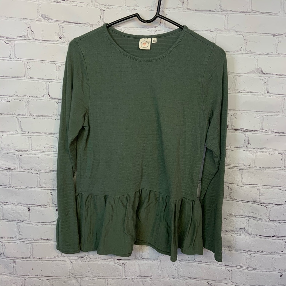 Olive Green Long Sleeve Peplum Top